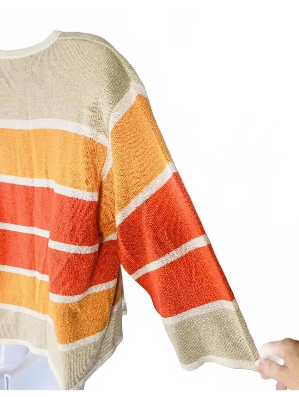 SAN REMO Laura Knits  |Vintage 90s  Striped Zip Cardigan Sunset Boho 70s Vibe/ L - Picture 4 of 8